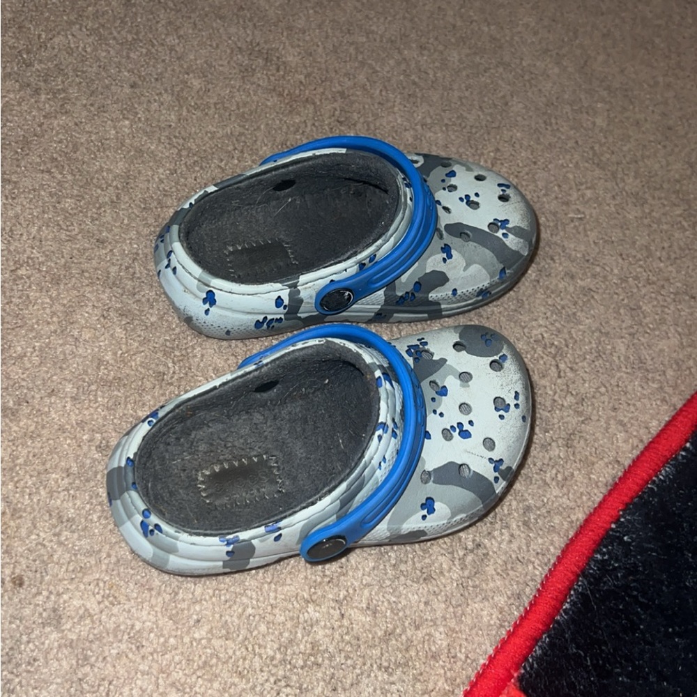 Grey and blue toddler boy crocs